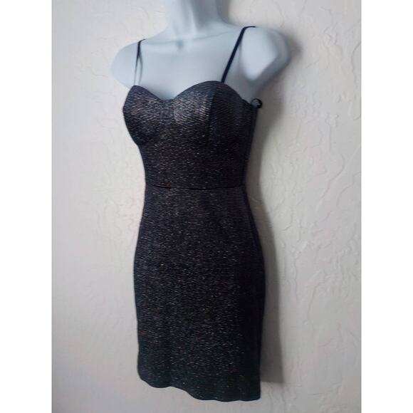 Windsor Blue Glitter Stripes Bodycon Dress Women size Small Zip Up Stretch - Picture 5 of 9